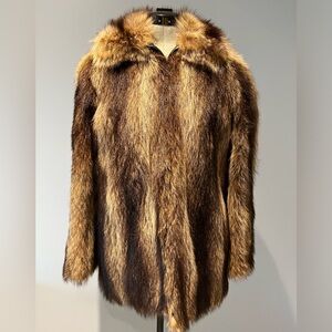 Vintage Natural Raccoon Fur Jacket 30” Let-Out Construction Small Collar Size M